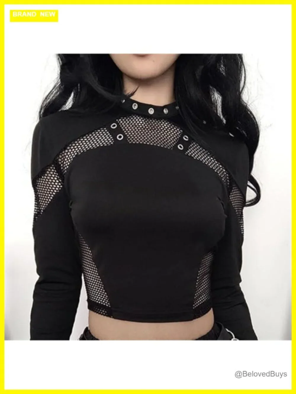 Gothic Crop Top Long Sleeve Crew Neck T Shirt Punk Rock Streetwear